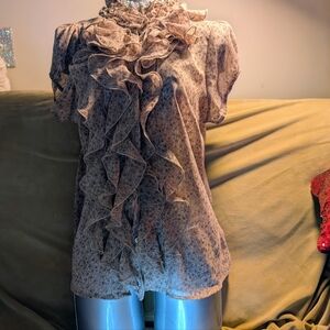 RW&CO. Ruffled Lace Blouse - Brown